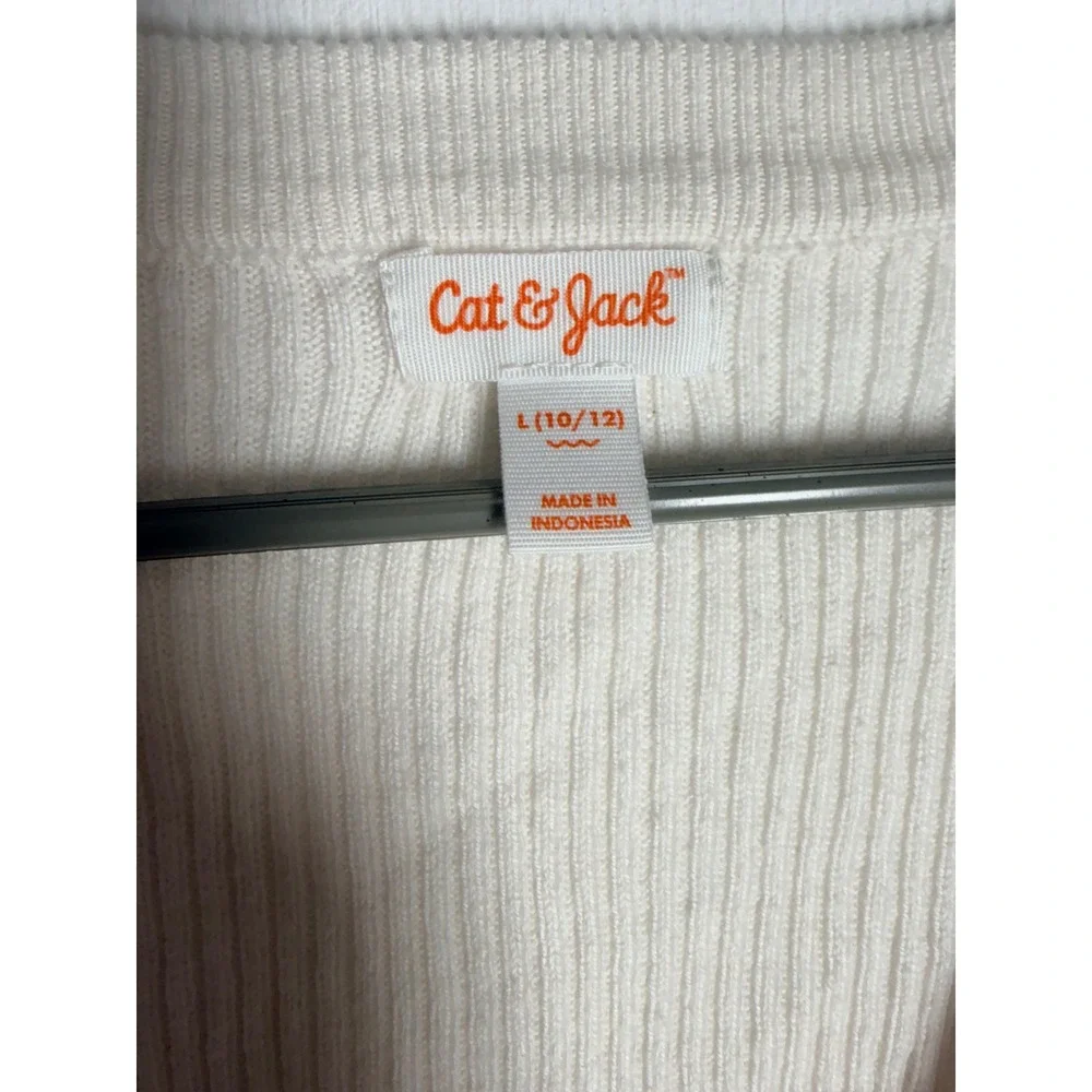 Cat & Jack Girls Cream Ribbed Cropped Cardigan Sweater Size L 10/12 Off White